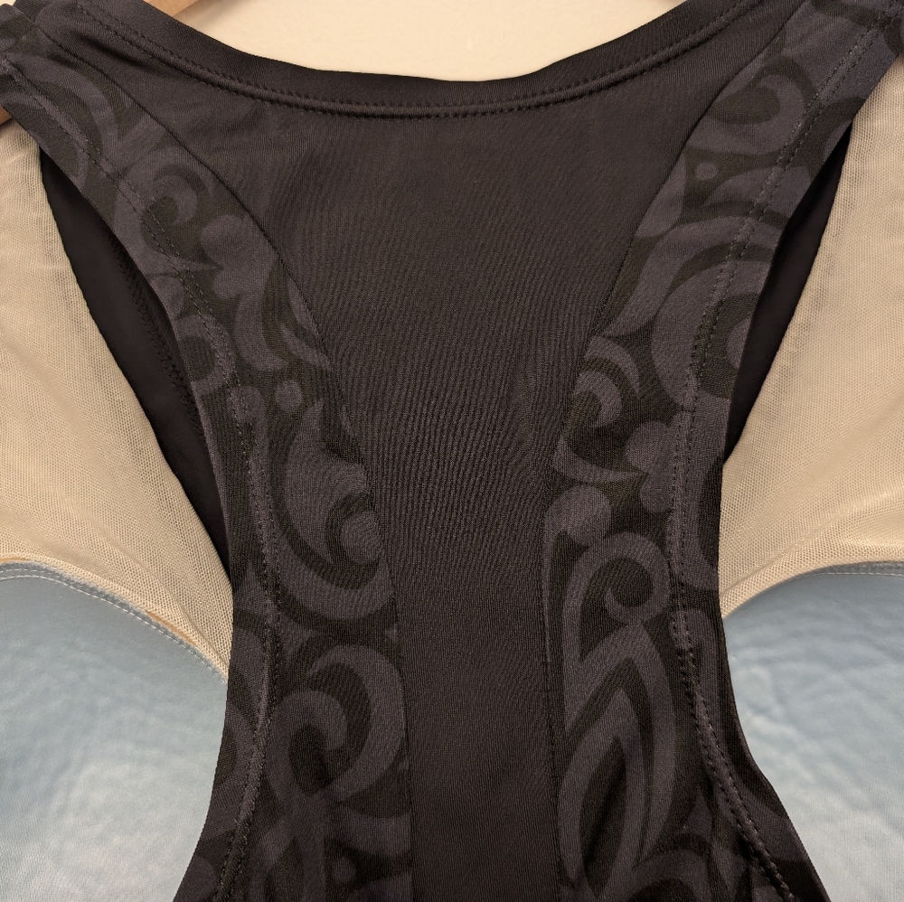 NIKE One Piece Swimsuit Racerback V-Neck Grey Black Swirl Print 14 - Picture 9 of 11